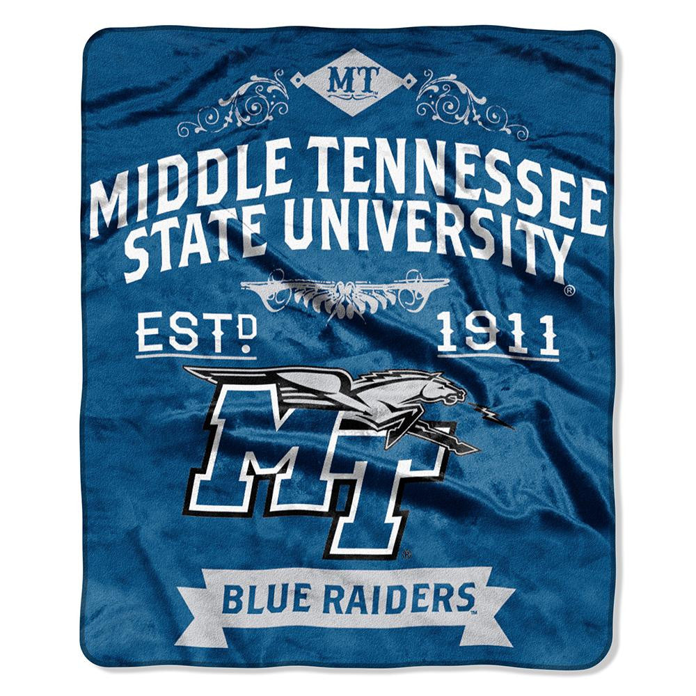 Middle Tennessee State Blue Raiders Ncaa Royal Plush Raschel Blanket (label Series) (50"x60")