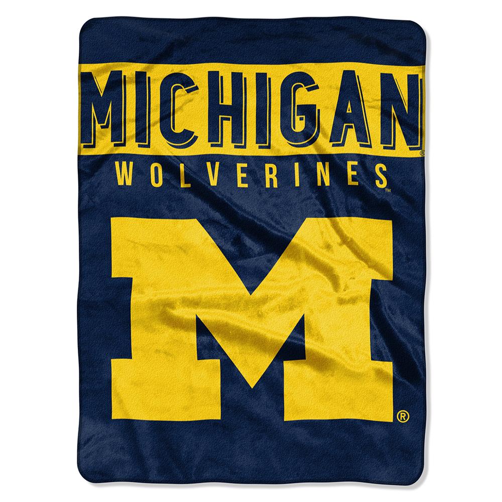 Michigan Wolverines Ncaa Royal Plush Raschel Blanket (basic Series) (60x80)