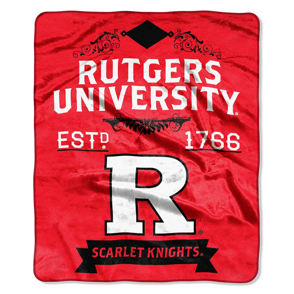 Rutgers Scarlet Knights Ncaa Royal Plush Raschel Blanket (label Series) (50"x60")