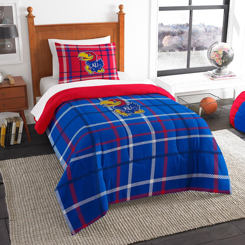 Kansas Jayhawks Ncaa Twin Comforter Set (soft & Cozy) (64" X 86")