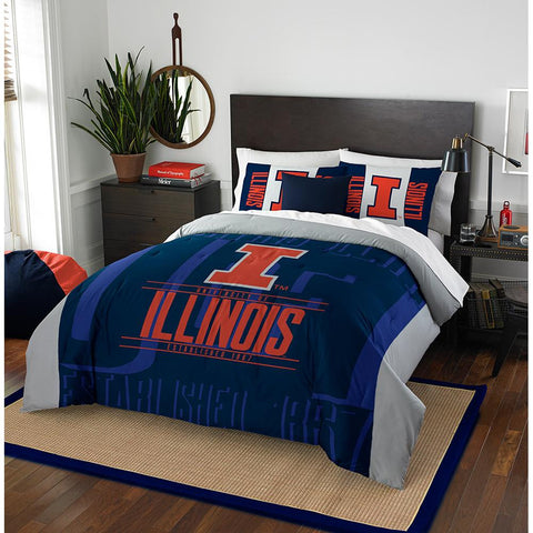 Illinois Fighting Illini Ncaa Full Comforter Set (modern Take Series) (86" X 86")