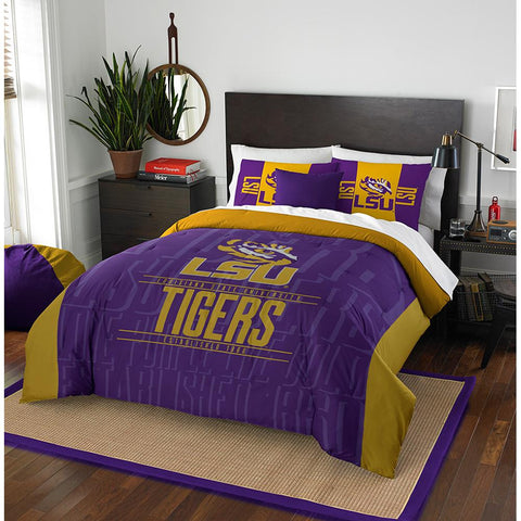 Lsu Tigers Ncaa Full Comforter Set (modern Take Series) (86" X 86")