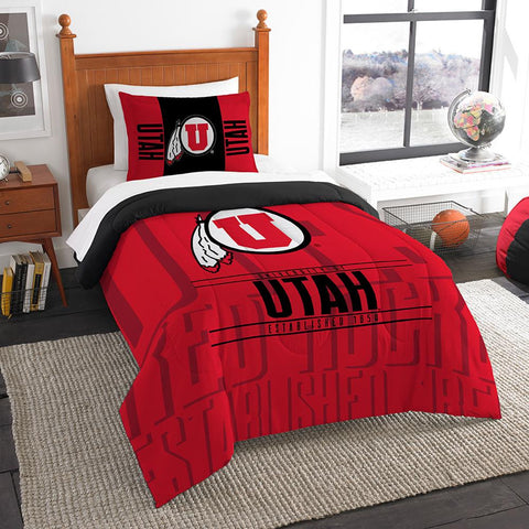 Utah Utes Ncaa Twin Comforter Set (modern Take Series) (64" X 86")