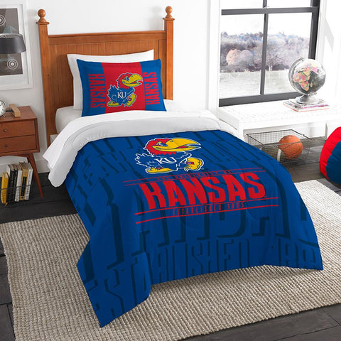 Kansas Jayhawks Ncaa Twin Comforter Set (modern Take Series) (64" X 86")