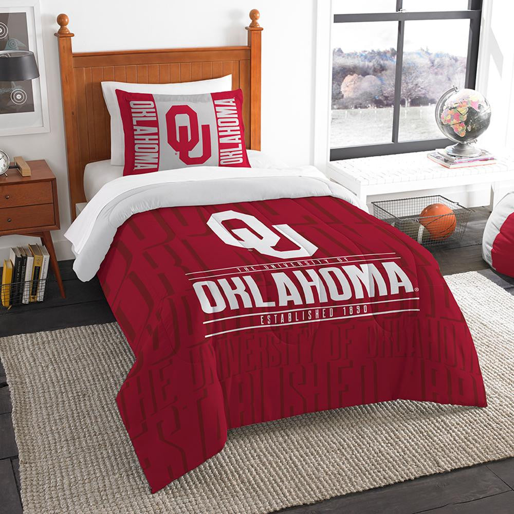 Oklahoma Sooners Ncaa Twin Comforter Set (modern Take Series) (64" X 86")