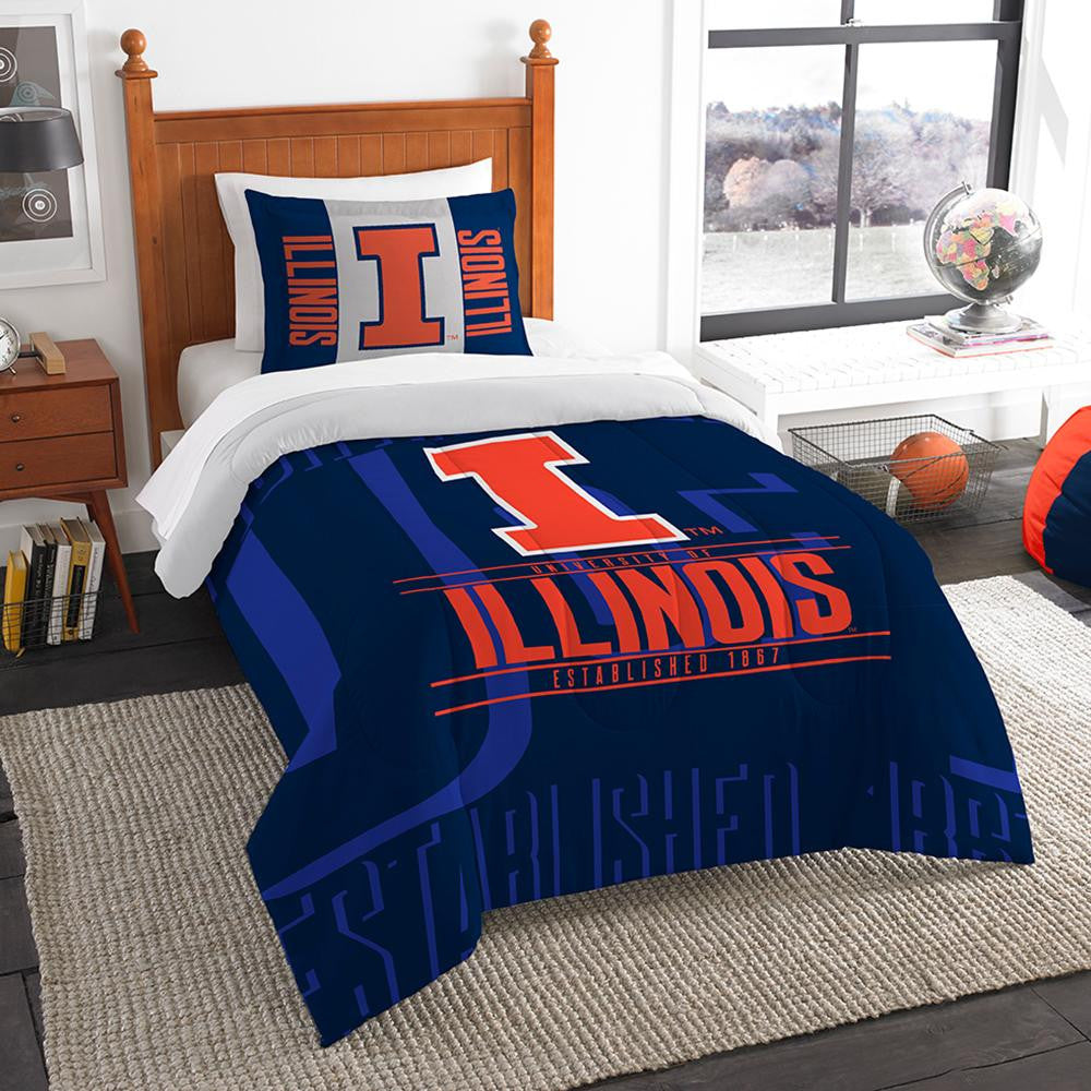 Illinois Fighting Illini Ncaa Twin Comforter Set (modern Take Series) (64" X 86")