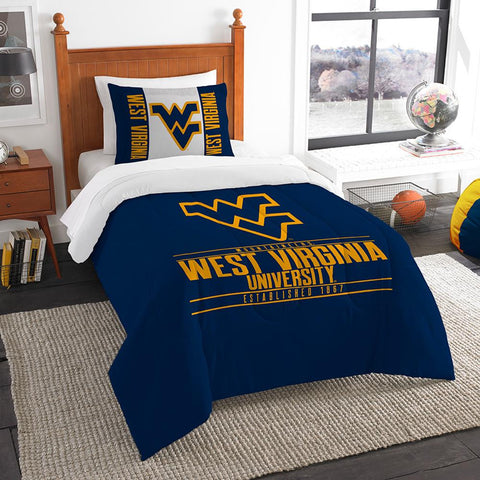 West Virginia Mountaineers Ncaa Twin Comforter Set (modern Take Series) (64" X 86")