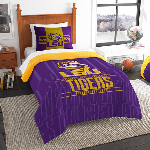 Lsu Tigers Ncaa Twin Comforter Set (modern Take Series) (64" X 86")