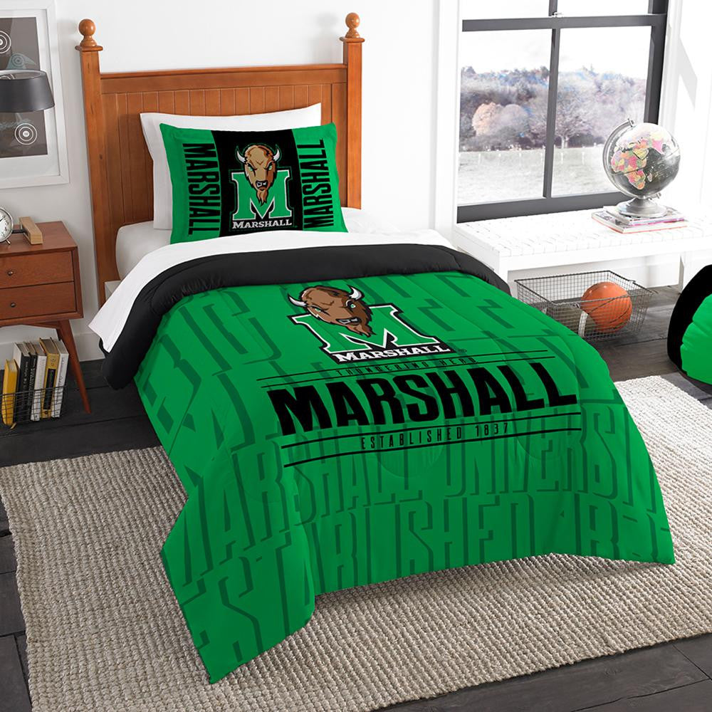 Marshall Thundering Herd Ncaa Twin Comforter Set (modern Take Series) (64" X 86")