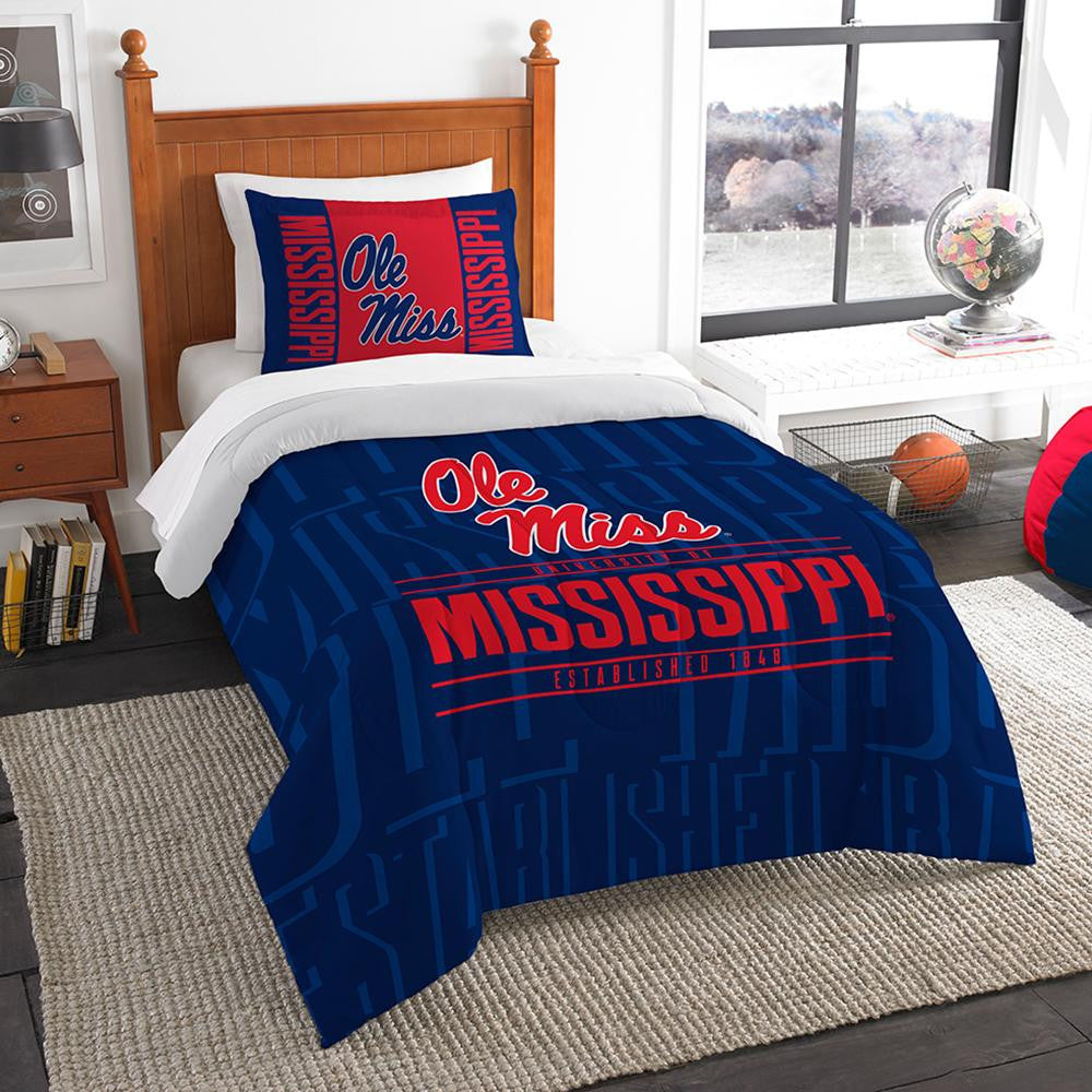 Mississippi Rebels Ncaa Twin Comforter Set (modern Take Series) (64" X 86")