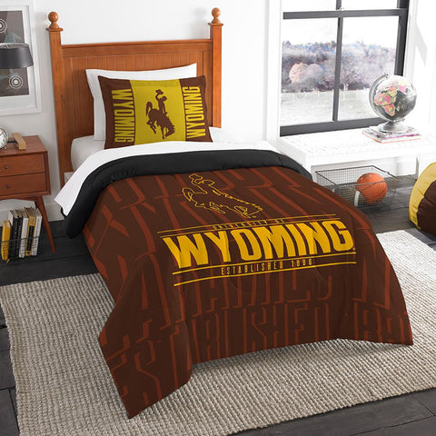 Wyoming Cowboys Ncaa Twin Comforter Set (modern Take Series) (64" X 86")