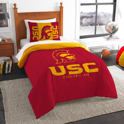 Usc Trojans Ncaa Twin Comforter Set (modern Take Series) (64" X 86")