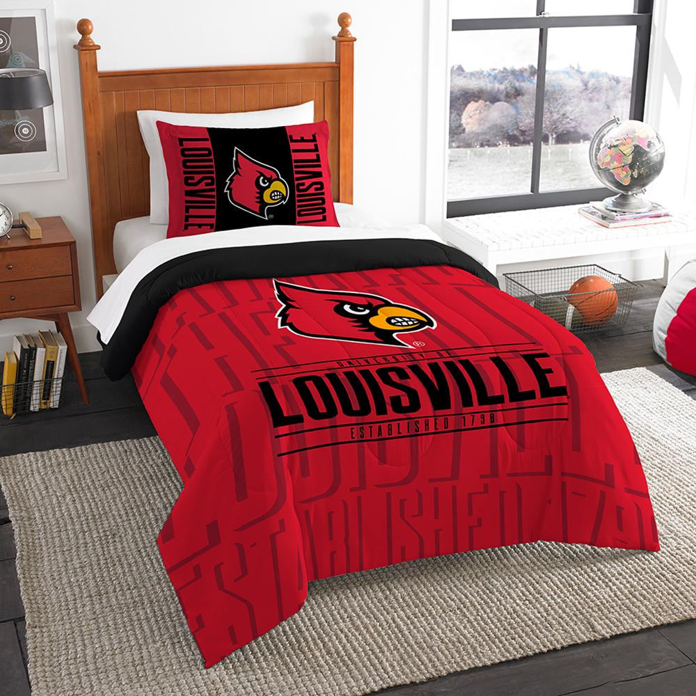 Louisville Cardinals Ncaa Twin Comforter Set (modern Take Series) (64" X 86")