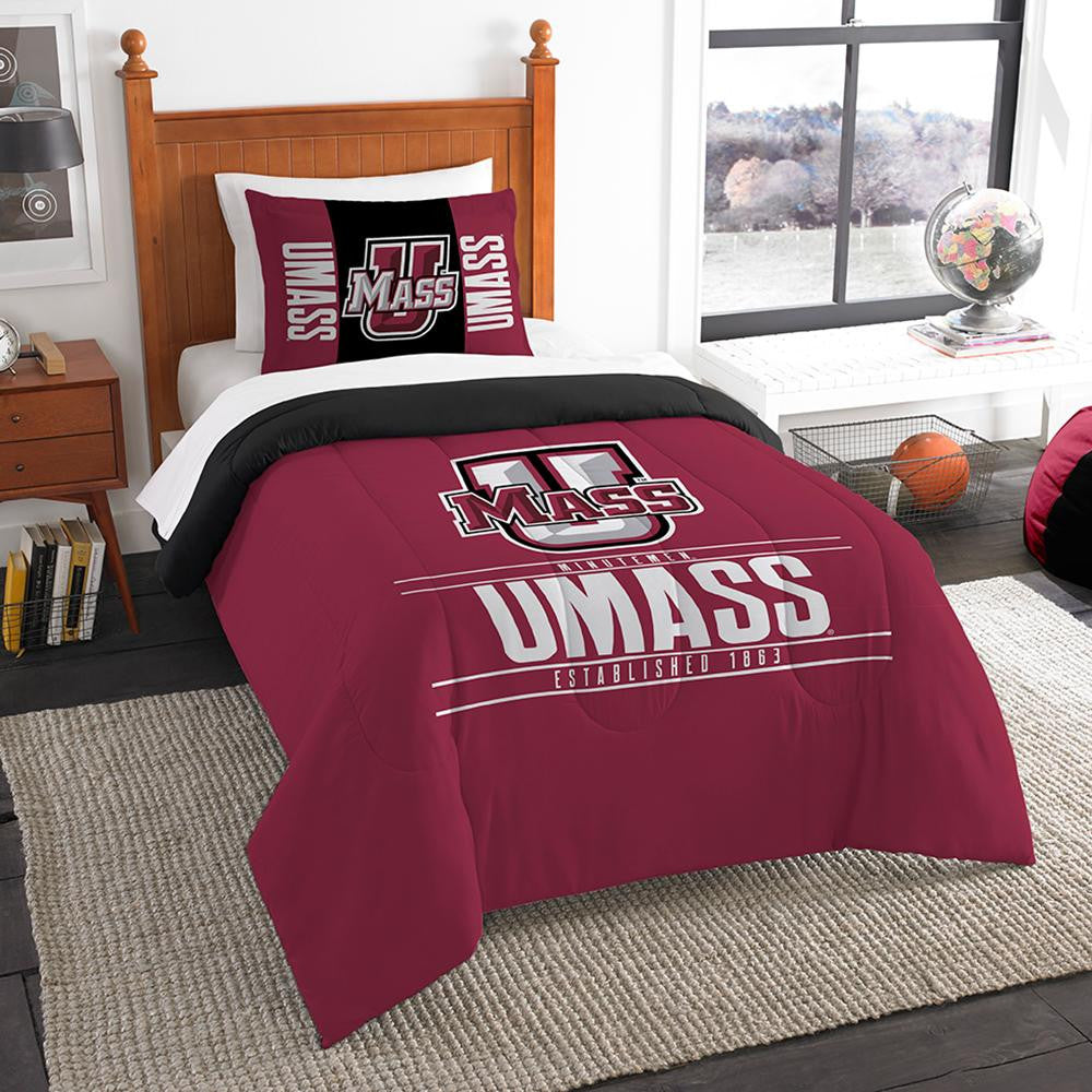 Massachusetts Minutemen Ncaa Twin Comforter Set (modern Take Series) (64" X 86")