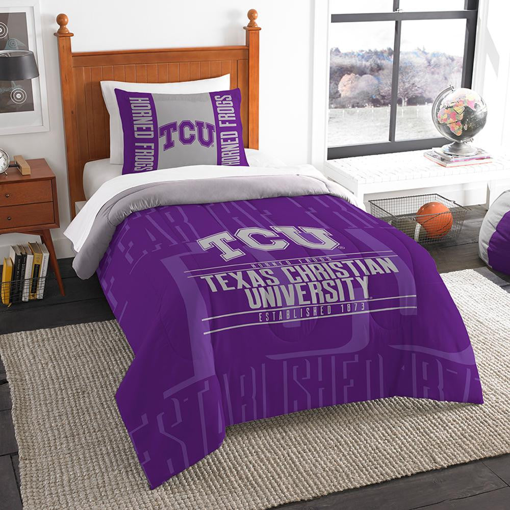 Texas Christian Horned Frogs Ncaa Twin Comforter Set (modern Take Series) (64" X 86")