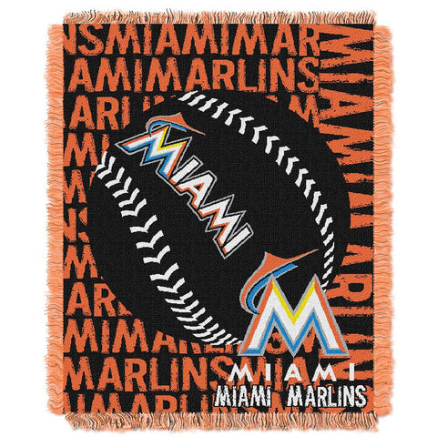 Miami Marlins MLB Triple Woven Jacquard Throw (Double Play) (48x60)