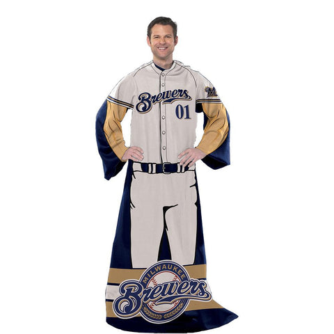 Milwaukee Brewers MLB Adult Uniform Comfy Throw Blanket w- Sleeves