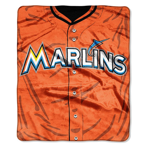 Miami Marlins MLB Royal Plush Raschel Blanket (Jersey Series) (50in x 60in)