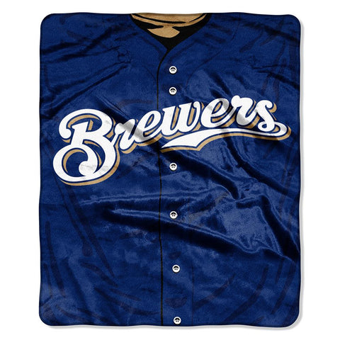Milwaukee Brewers MLB Royal Plush Raschel Blanket (Jersey Series) (50in x 60in)