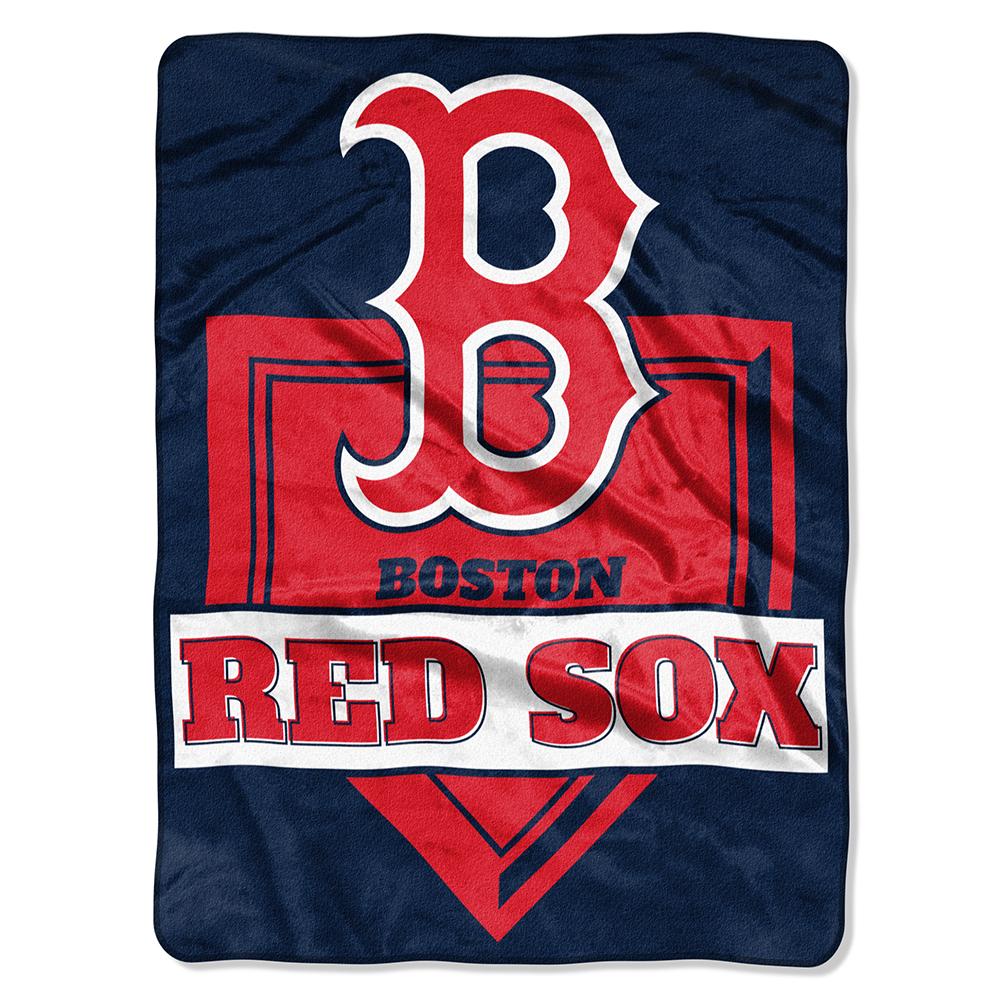 Boston Red Sox Mlb Royal Plush Raschel Blanket (home Plate Series) (60x80)