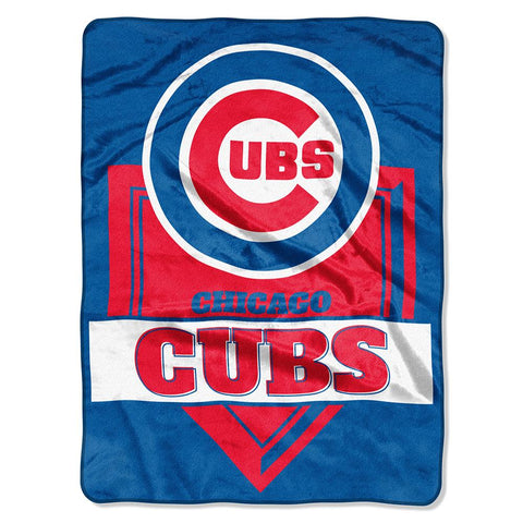 Chicago Cubs Mlb Royal Plush Raschel Blanket (home Plate Series) (60x80)