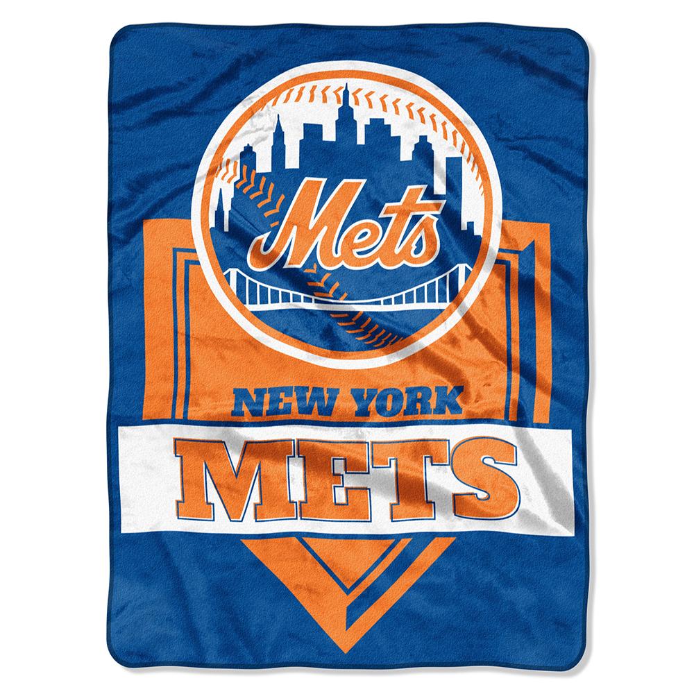 New York Mets Mlb Royal Plush Raschel Blanket (home Plate Series) (60x80)