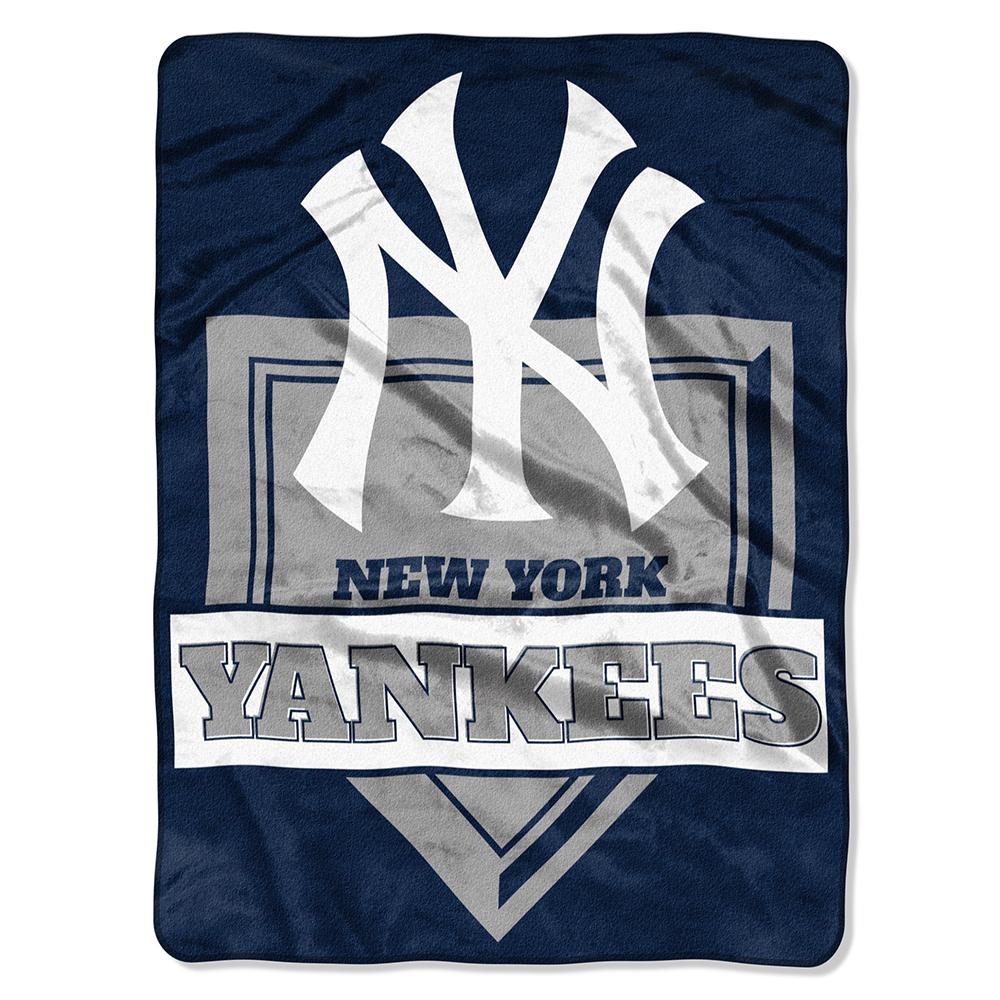 New York Yankees Mlb Royal Plush Raschel Blanket (home Plate Series) (60x80)