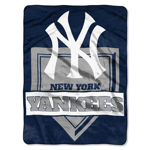 New York Yankees Mlb Royal Plush Raschel Blanket (home Plate Series) (60x80)