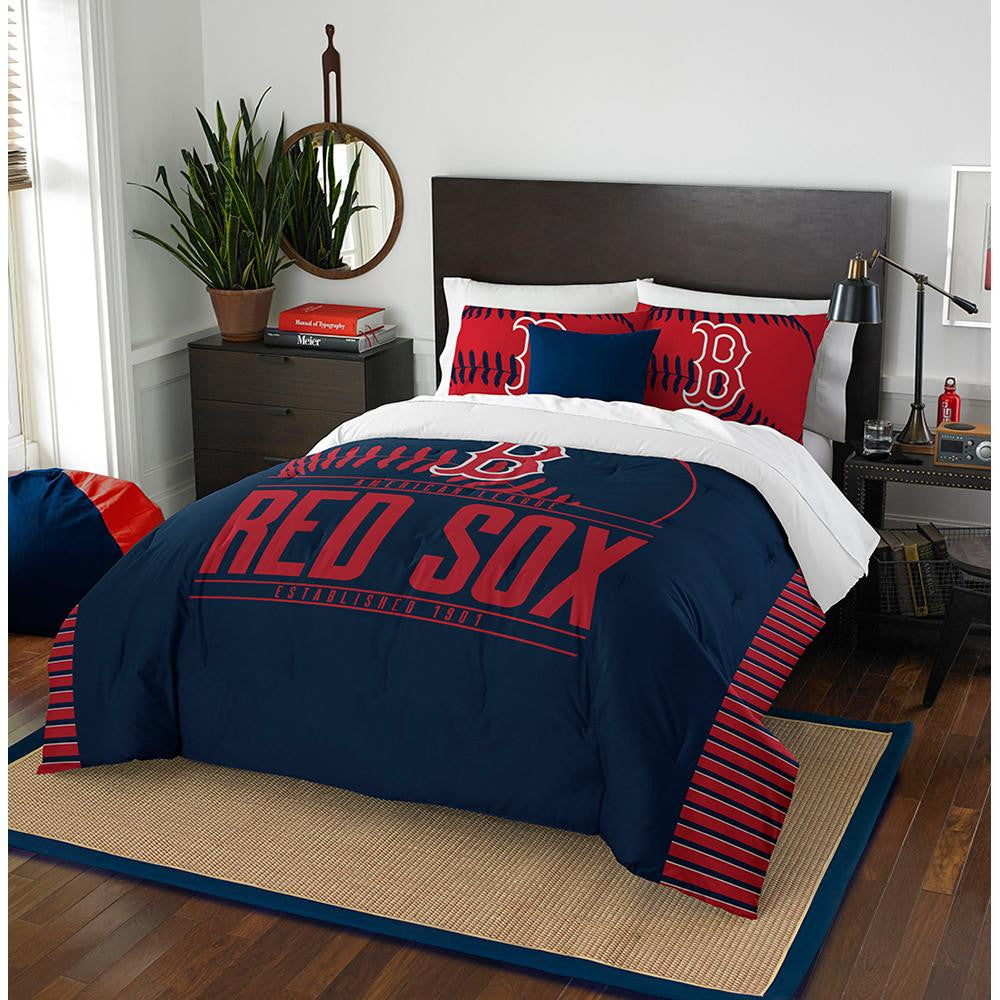 Boston Red Sox Mlb Full Comforter Set (grand Slam Series) (86" X 86")