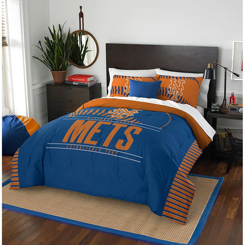 New York Mets Mlb Full Comforter Set (grand Slam Series) (86" X 86")