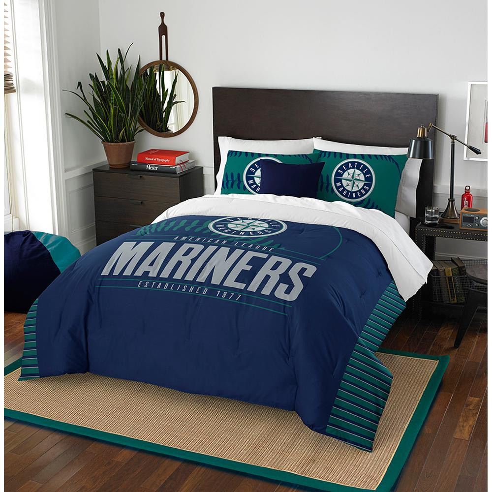 Seattle Mariners Mlb Full Comforter Set (grand Slam Series) (86" X 86")