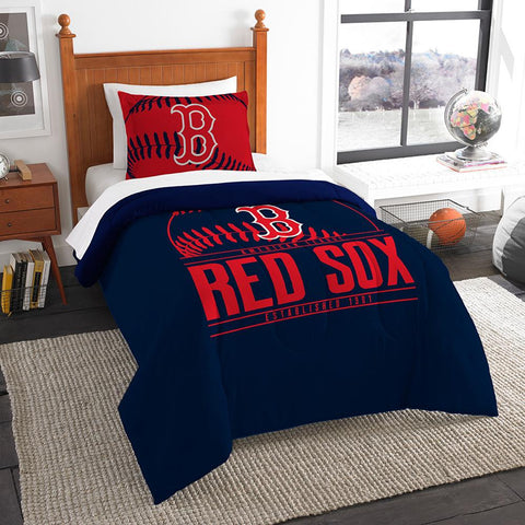 Boston Red Sox Mlb Twin Comforter Set (grand Slam Series) (64" X 86")