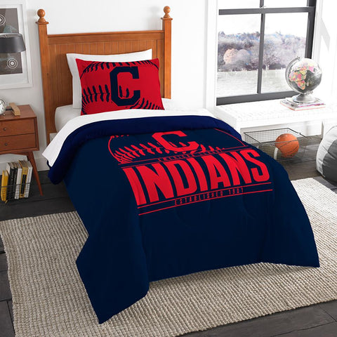 Cleveland Indians Mlb Twin Comforter Set (grand Slam Series) (64" X 86")