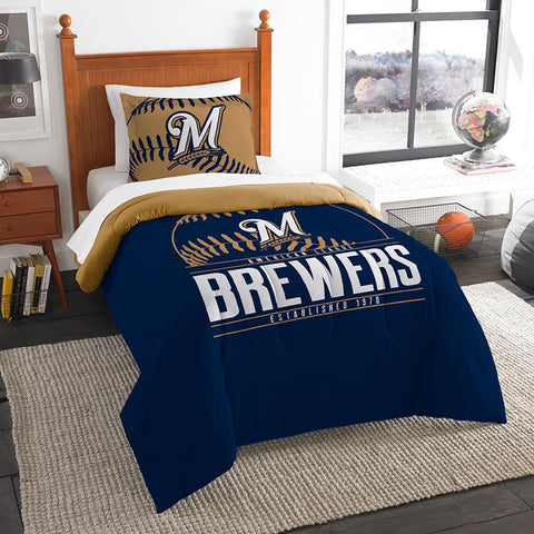 Milwaukee Brewers Mlb Twin Comforter Set (grand Slam Series) (64" X 86")