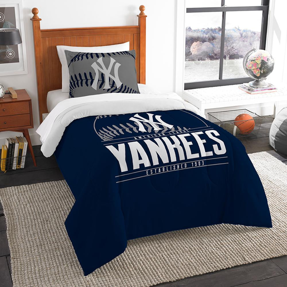 New York Yankees Mlb Twin Comforter Set (grand Slam Series) (64" X 86")