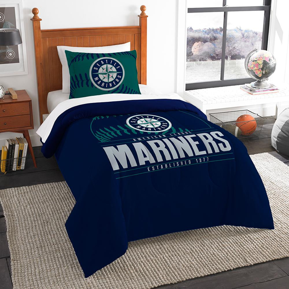 Seattle Mariners Mlb Twin Comforter Set (grand Slam Series) (64" X 86")