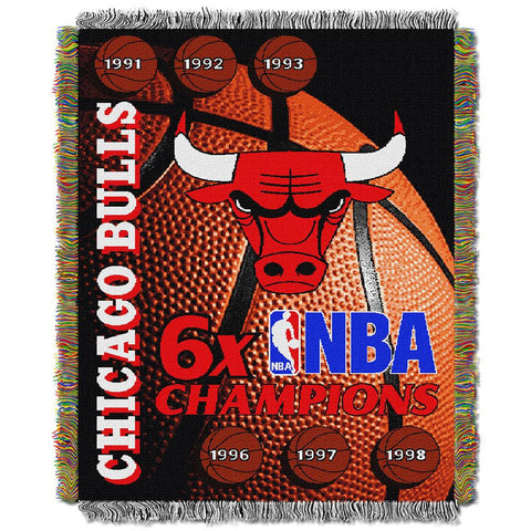 Chicago Bulls NBA 6X Commemorative Woven Tapestry Throw Blanket by Northwest (48x60)