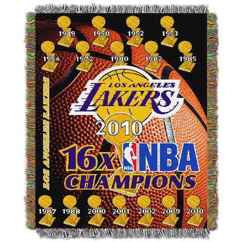 Los Angeles Lakers 16x NBA Champs Commemorative Woven Tapestry Throw Blanket by Northwest (48x60)