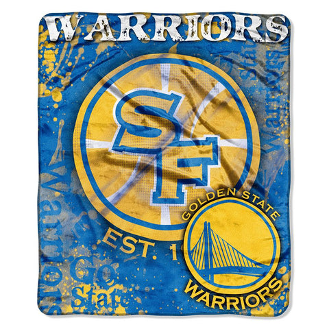 Golden State Warriors NBA Royal Plush Raschel Blanket (Dropdown Series) (50in x 60in)