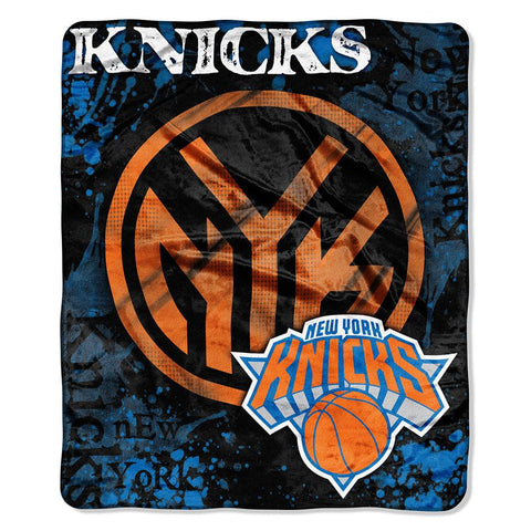 New York Knicks NBA Royal Plush Raschel Blanket (Drop Down Series) (50x60)