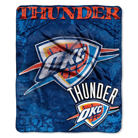 Oklahoma City Thunder NBA Royal Plush Raschel Blanket (Drop Down Series) (50x60)
