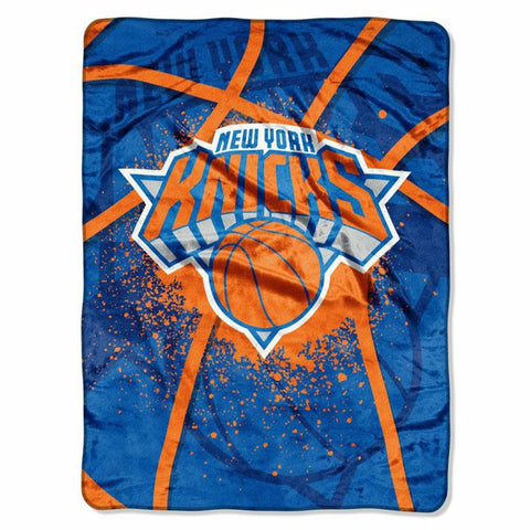 New York Knicks NBA Royal Plush Raschel Blanket (Shadow Series) (60x80)