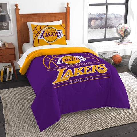 Los Angeles Lakers Nba Twin Comforter Set (reverse Slam Series) (64" X 86")