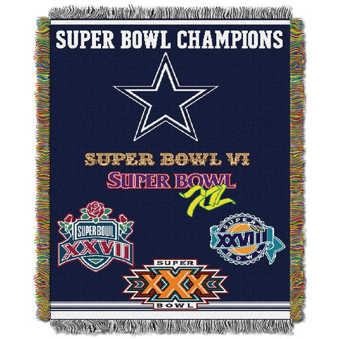 Dallas Cowboys NFL Super Bowl Commemorative Woven Tapestry Throw (48x60)