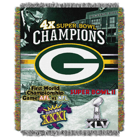 Green Bay Packers NFL Super Bowl Commemorative Woven Tapestry Throw (48x60)