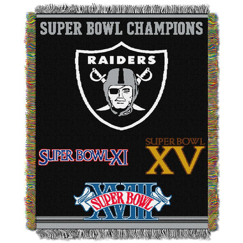 Oakland Raiders NFL Super Bowl Commemorative Woven Tapestry Throw (48x60)