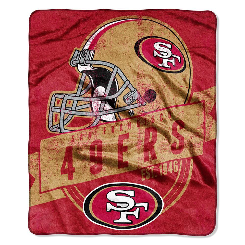 San Francisco 49ers NFL Royal Plush Raschel Blanket (Grand Stand Raschel) (50in x 60in)