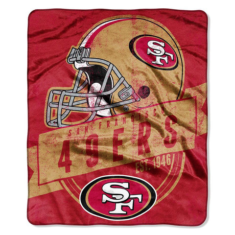 San Francisco 49ers NFL Royal Plush Raschel Blanket (Grand Stand Raschel) (50in x 60in)