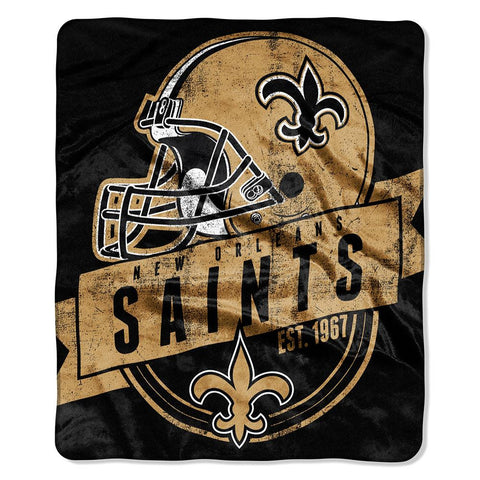 New Orleans Saints NFL Royal Plush Raschel Blanket (Grand Stand Raschel) (50in x 60in)