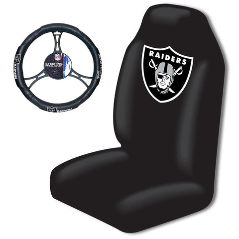 Oakland Raiders NFL Car Seat Cover and Steering Wheel Cover Set